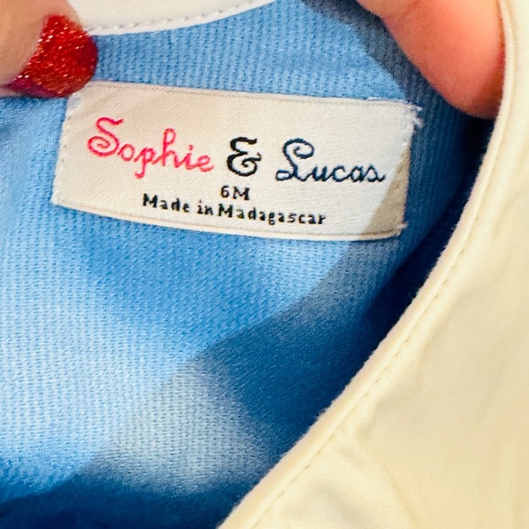 NWT Sophie and Lucas Cozy Club Scallop Float Blue White Collar Bloomer Set 6M - Picture 4 of 4